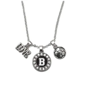 Silver Soccer - Sports Initial B Circle Charm Classic Necklace