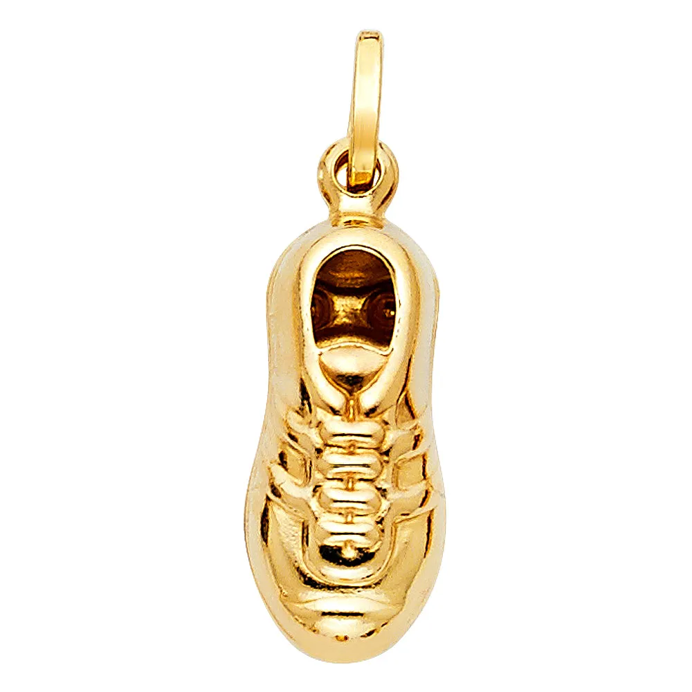 14K Gold Soccer Shoe Enamel Charm Pendant with 1.5mm Flat Open Wheat Chain Necklace