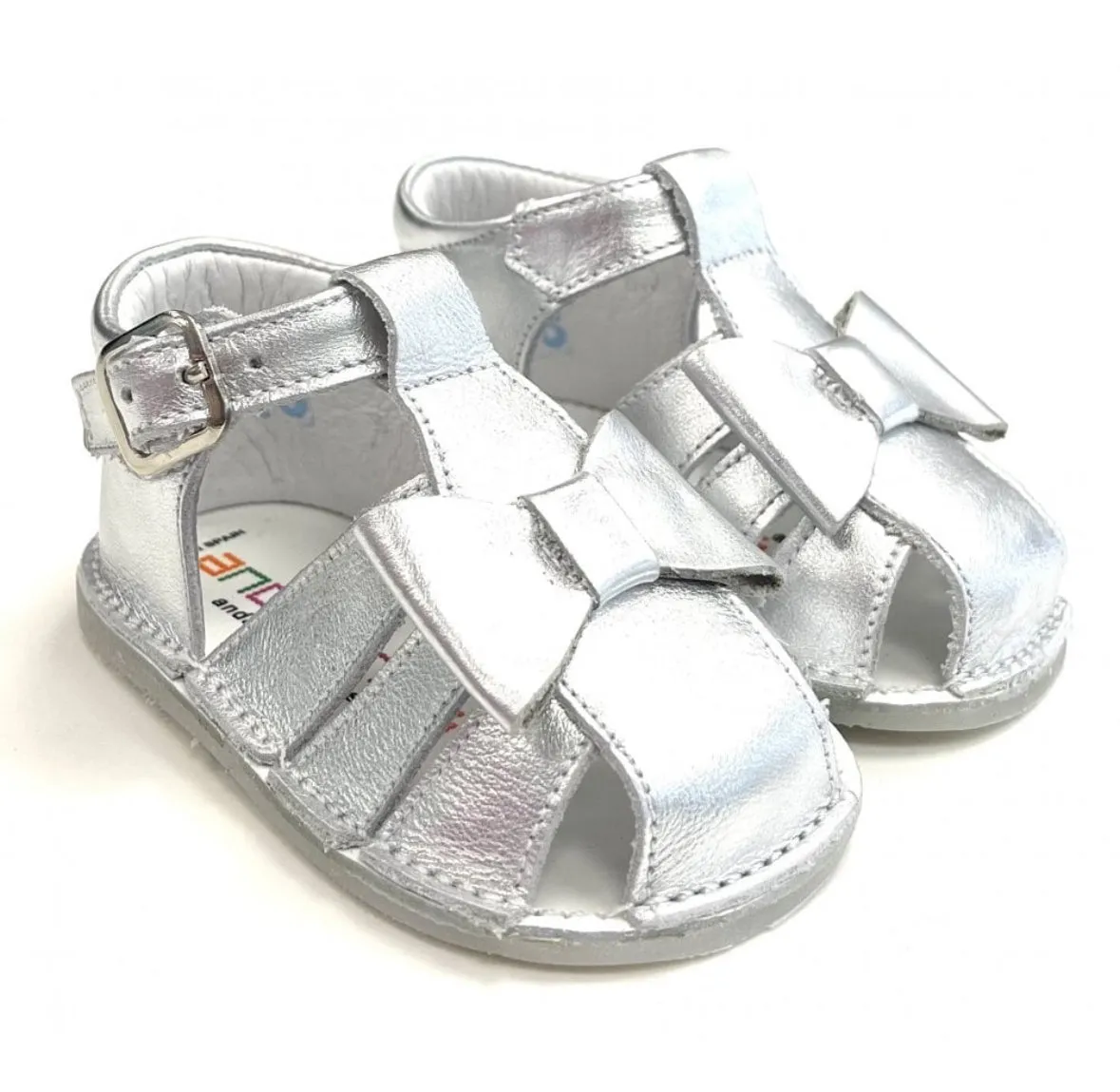 211077 Baby Girls Closed in Sandal with Bow Silver