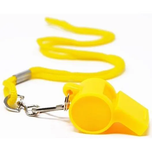 A2125      ~ 55MM YELLOW  WHISTLE W/LANYx12