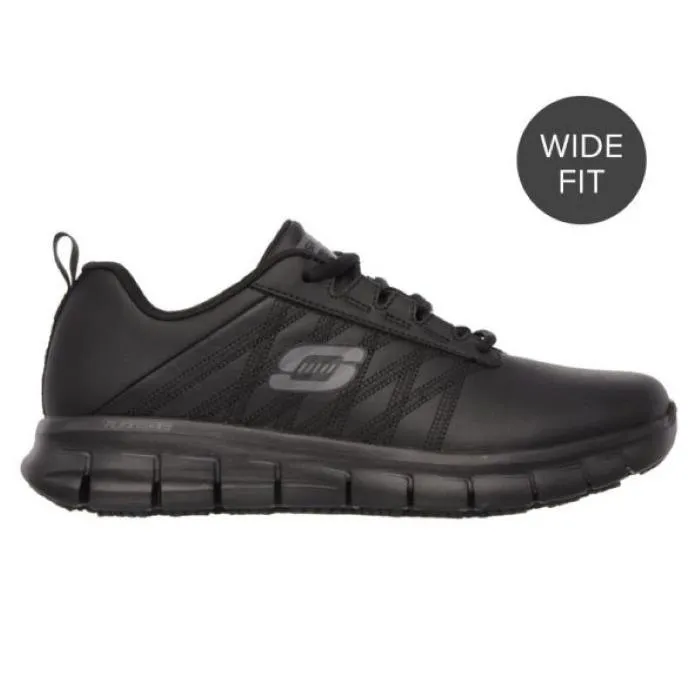 All Black Skechers Sure Track Erath WIDE Womens Lace Up 76576W Work Shoe