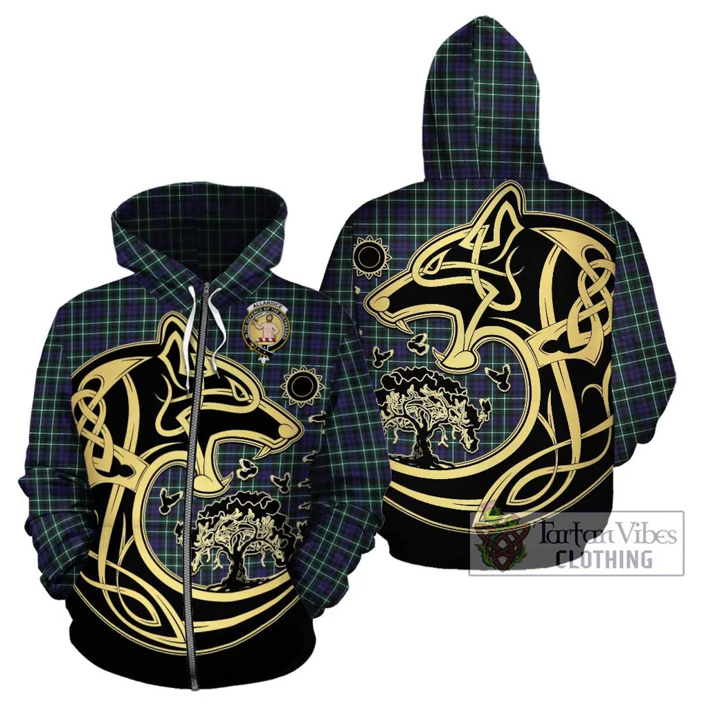 Allardice Tartan Hoodie with Family Crest Celtic Wolf Style