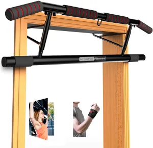 AmazeFan Pull Up Bar Doorway with Ergonomic Grip - Fitness Chin-Up Frame for Home Gym Exercise - 2 Professional Quality Wrist Straps   Workout Guide - No Installation Needed(Fits Almost All Doors)