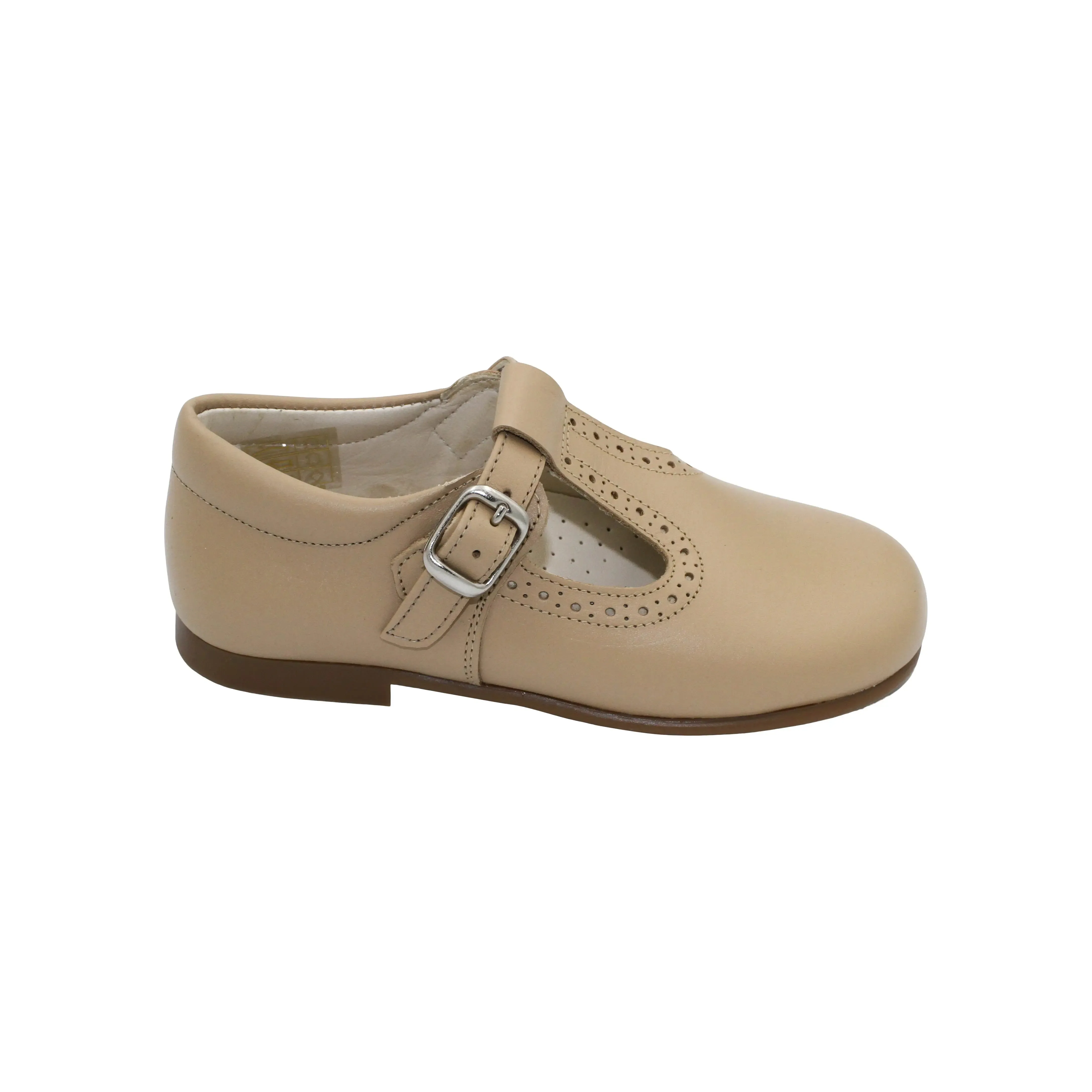 Antonio - Beige Leather T-Bar Shoes