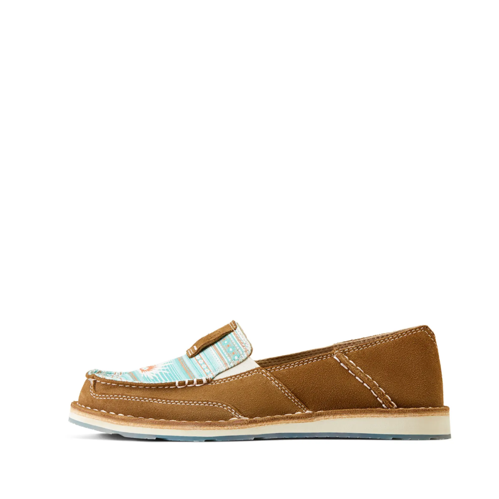 Ariat Ladies Cruiser Sendero Tan Suede & Turquoise Boquillas Slip On Shoes 10047462