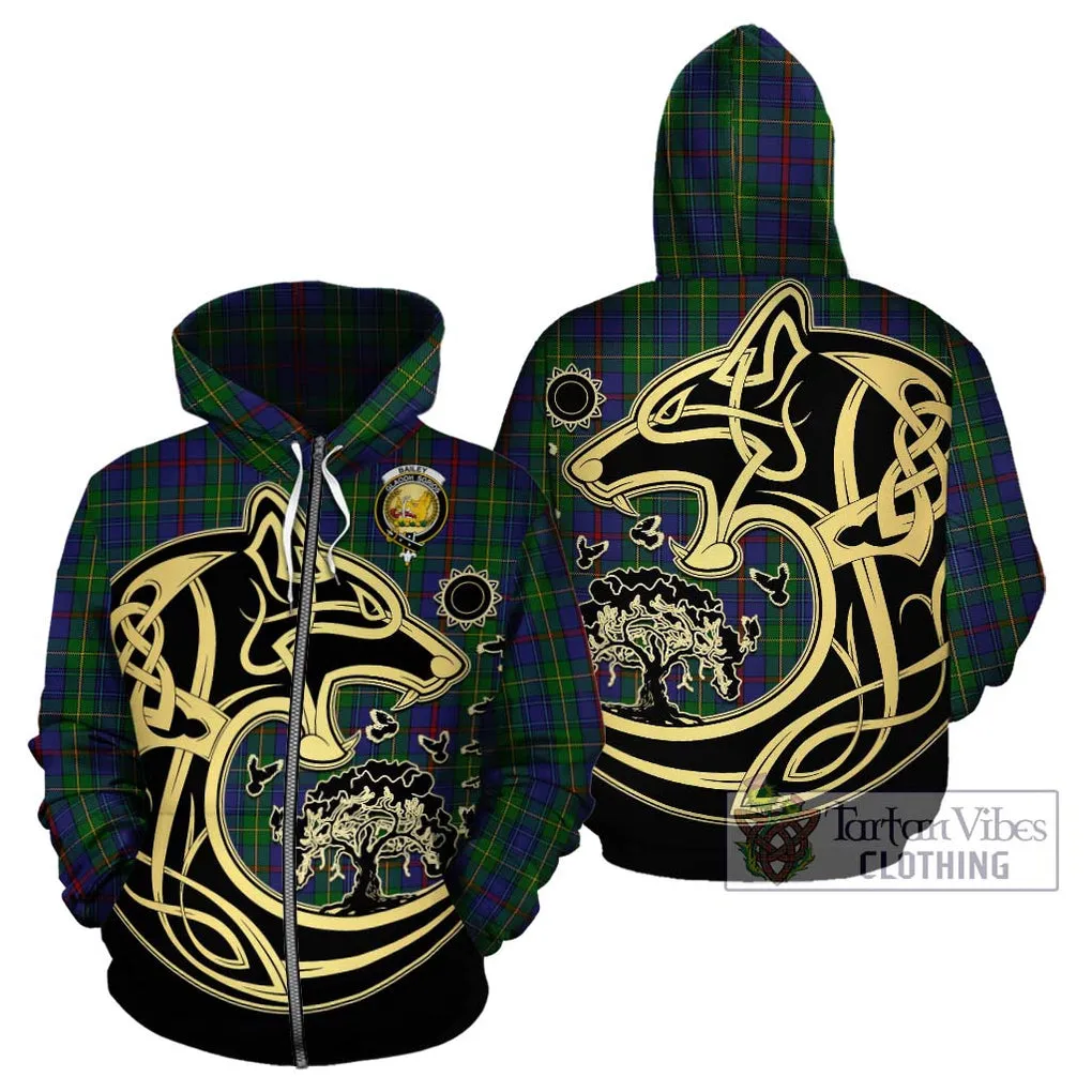 Bailey Tartan Hoodie with Family Crest Celtic Wolf Style