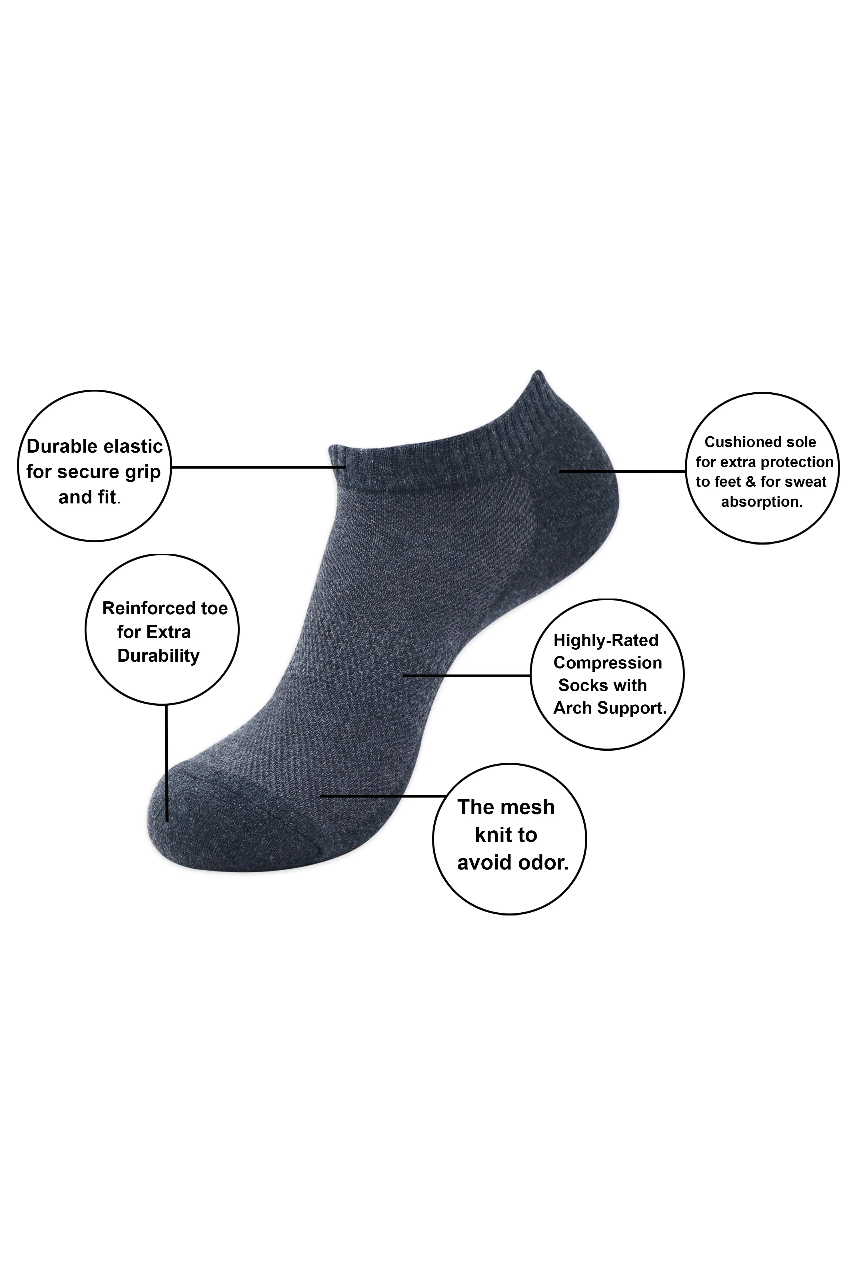 Balenzia Men's Cotton Cushioned Solid Ankle Socks with Mesh Knit, Gym Socks Free -(23 cm)Size, (Pack of 3 Pairs/1U) (Black,Navy,D.Grey)