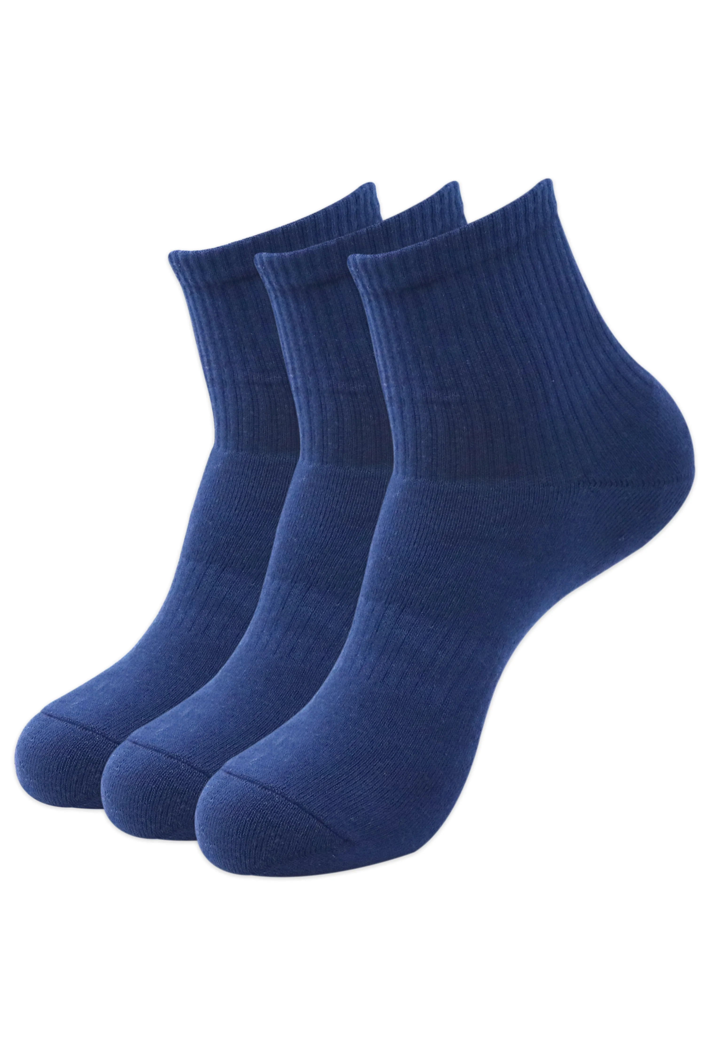 Balenzia Men's Full Cushioned Terry/Towel Ankle Sports Socks, Gym Socks- Navy (Pack of 3/1U)