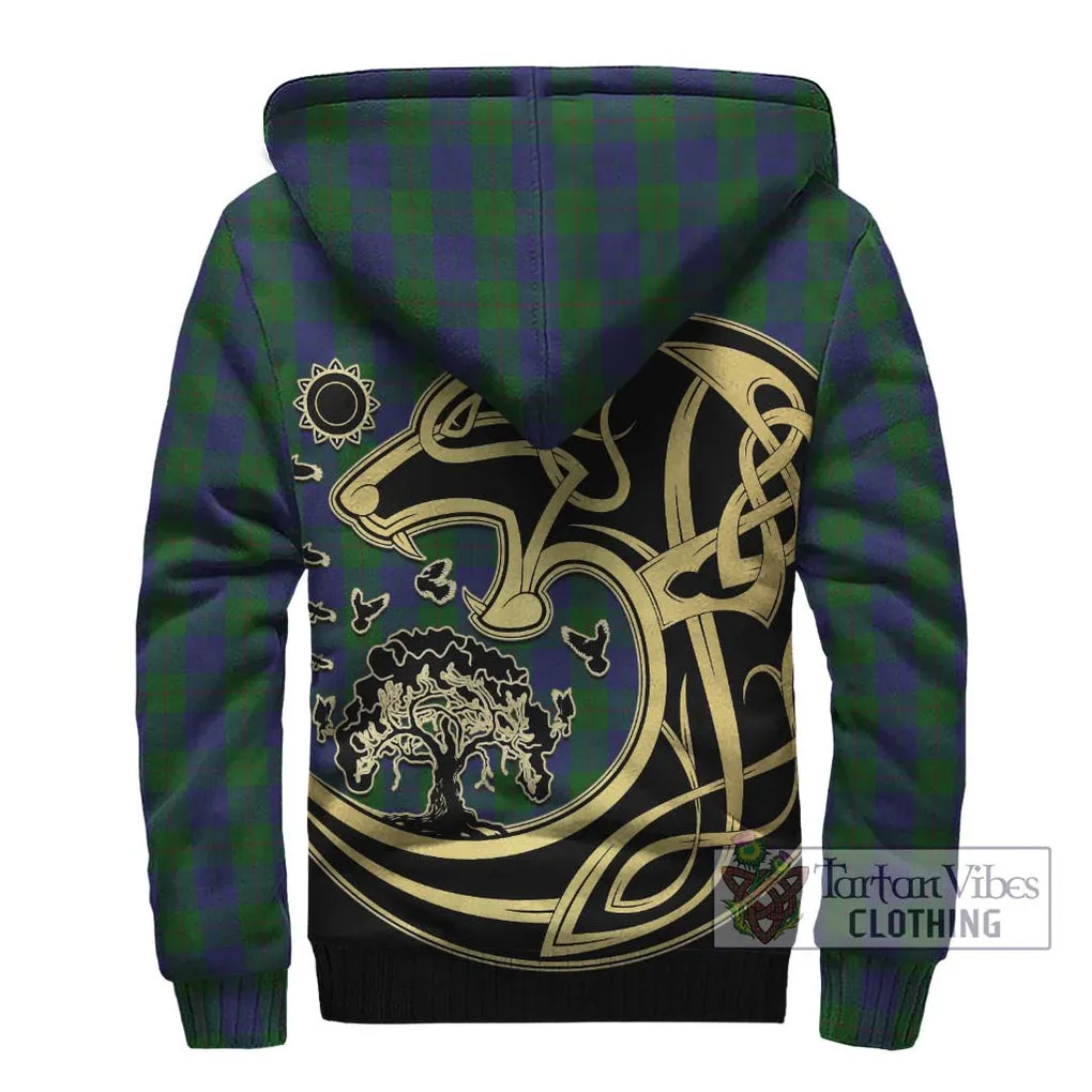 Barclay Tartan Sherpa Hoodie with Family Crest Celtic Wolf Style