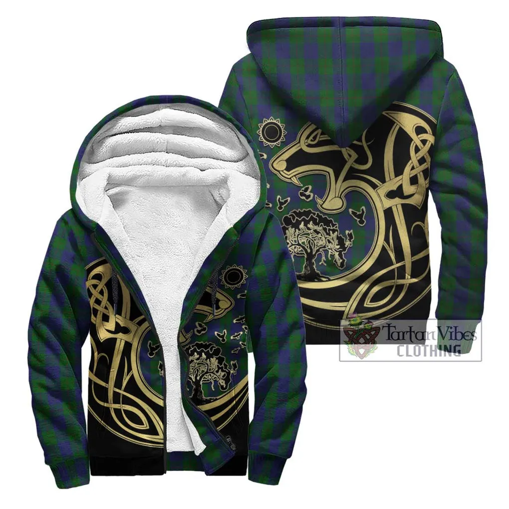 Barclay Tartan Sherpa Hoodie with Family Crest Celtic Wolf Style