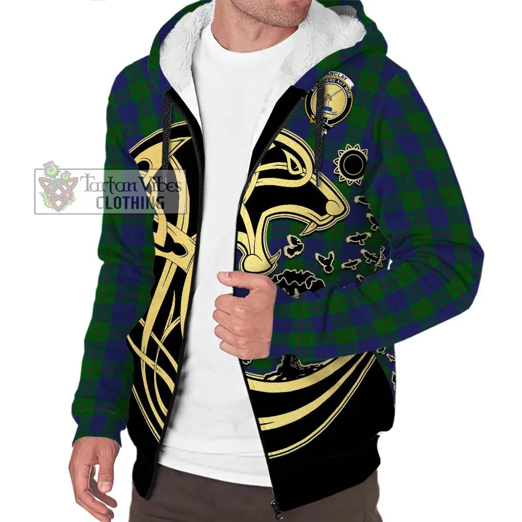 Barclay Tartan Sherpa Hoodie with Family Crest Celtic Wolf Style