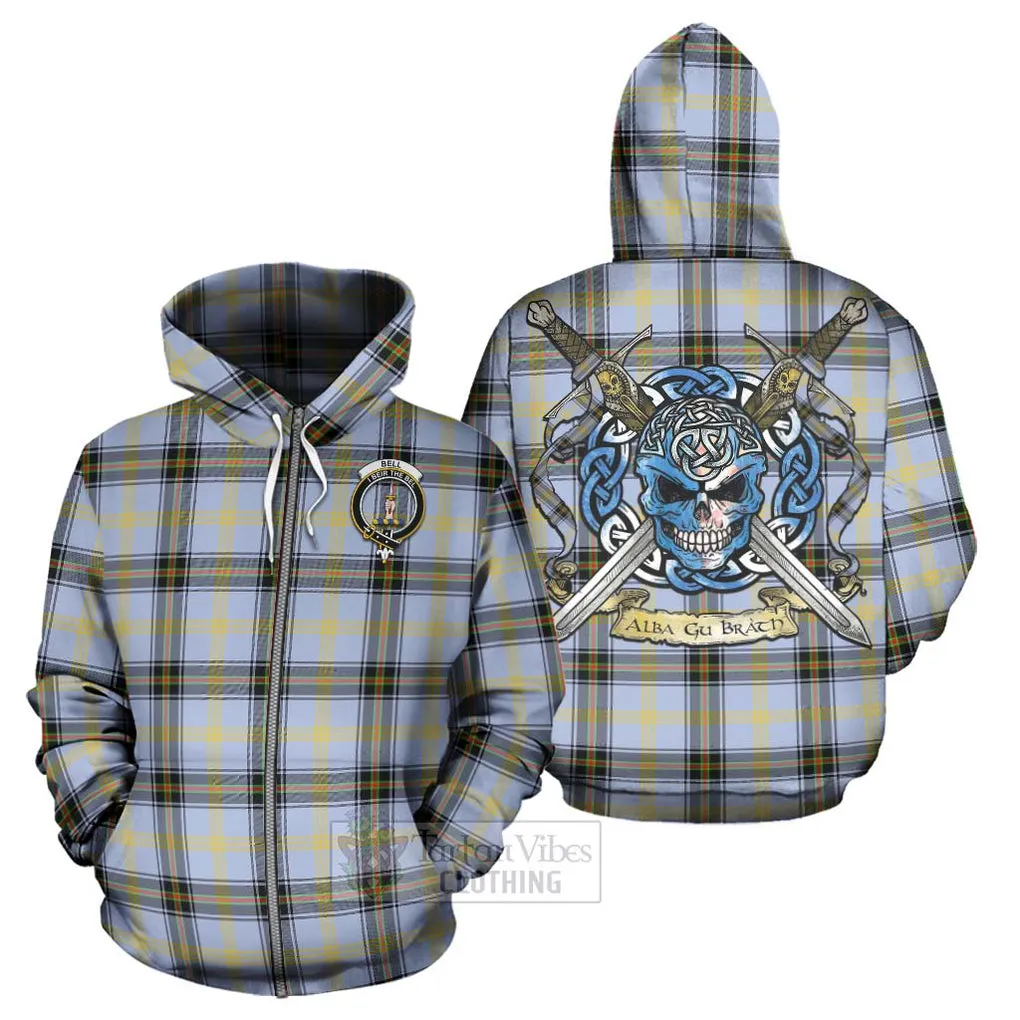 Bell Tartan Hoodie with Family Crest Celtic Skull Style