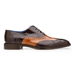 Belvedere Varo in Chocolate / Antique Tan Genuine Eel & American Alligator Wingtip Oxfords