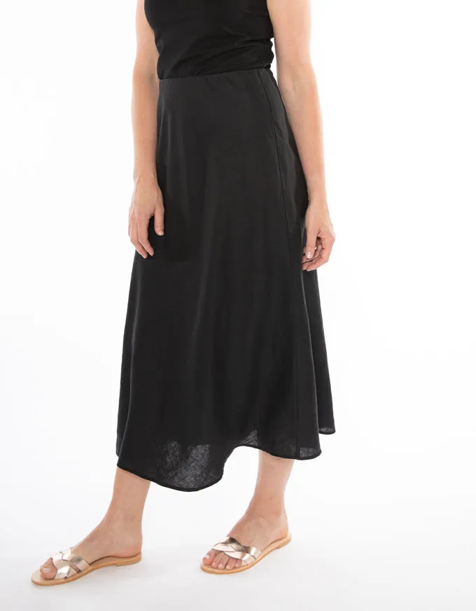 Bias Cut Linen Skirt Black