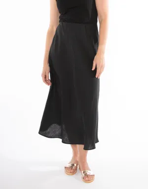 Bias Cut Linen Skirt Black