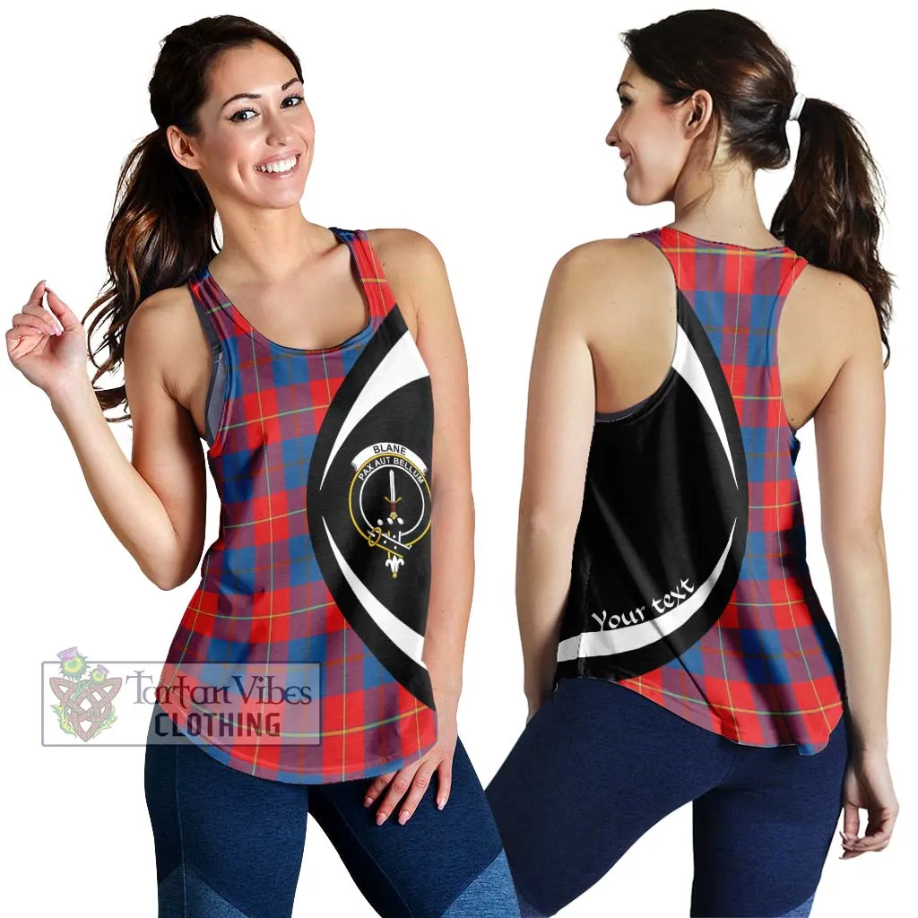 Blane Tartan Women's Racerback Tanks with Family Crest Circle Style