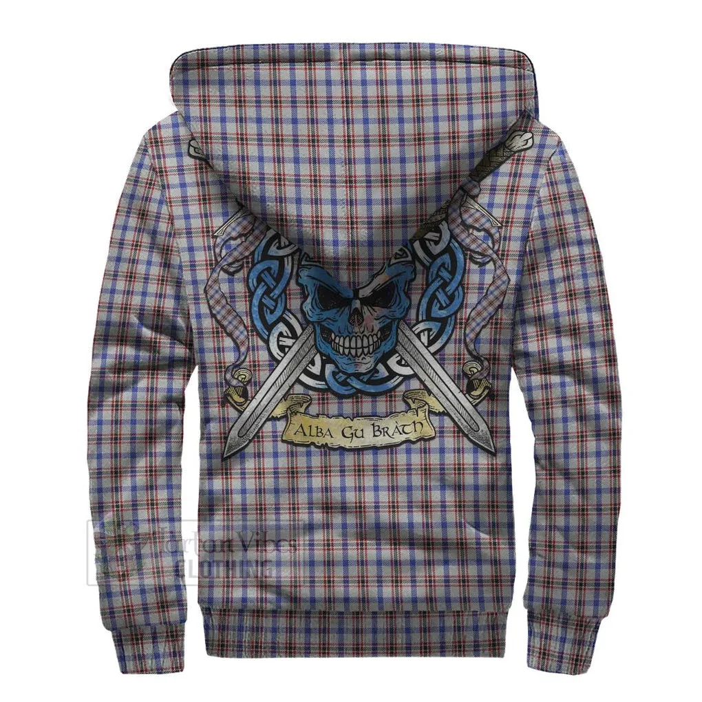 Boswell Tartan Sherpa Hoodie with Family Crest Celtic Skull Style