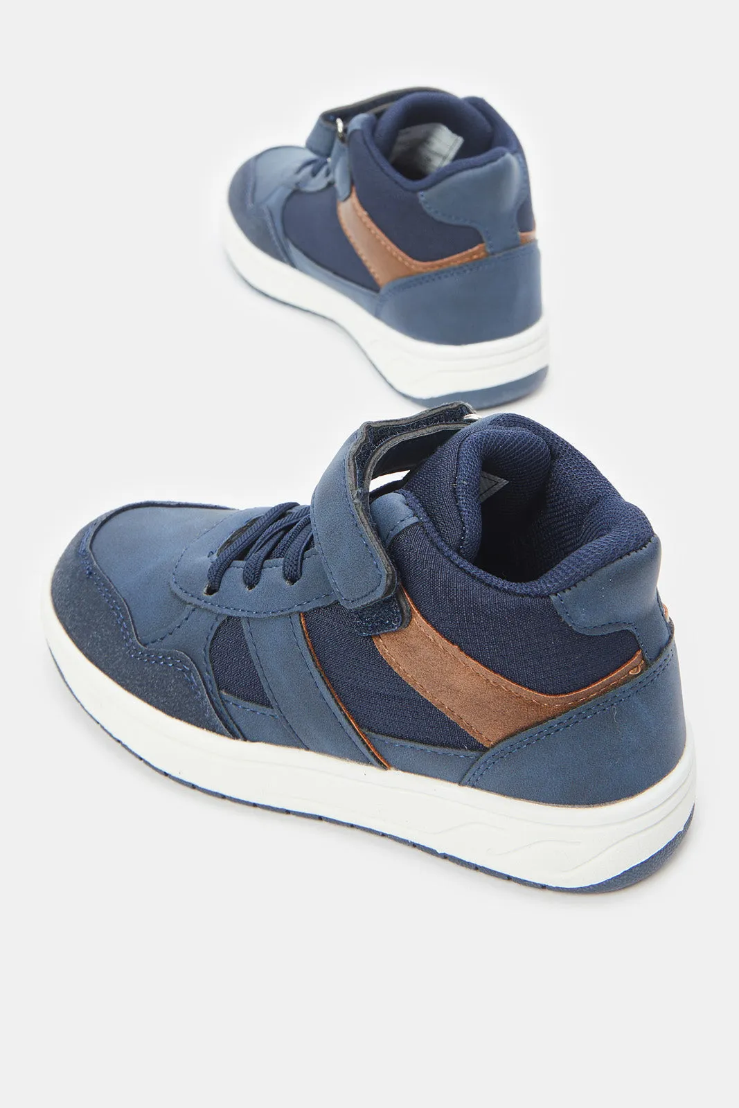 Boys Navy Material Block High Top