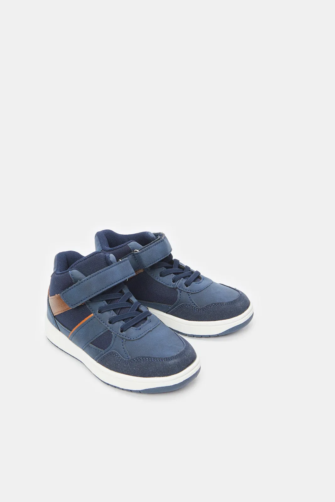 Boys Navy Material Block High Top