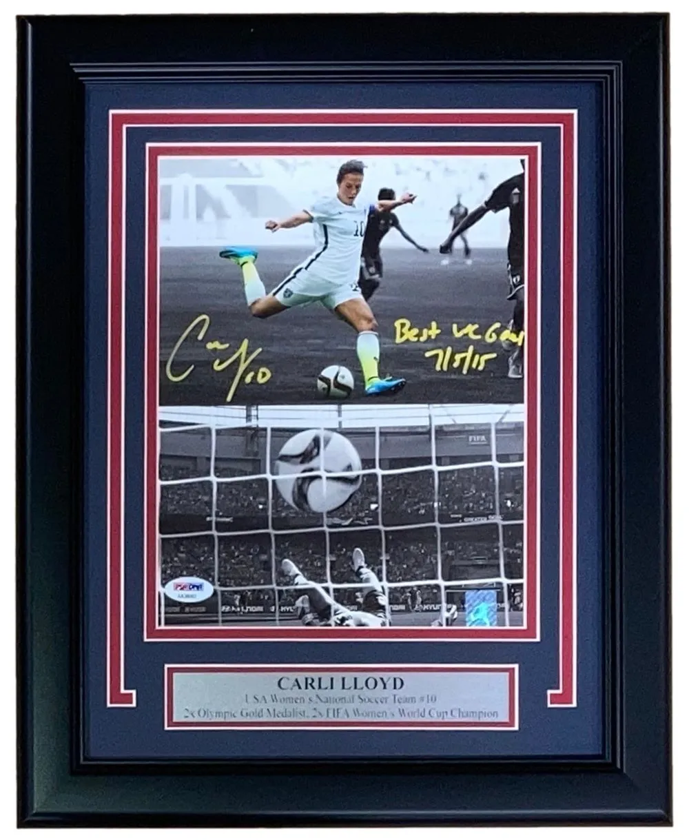 Carli Lloyd Signed Framed 8x10 Soccer Photo Best WC Goal Inscribed PSA/DNA