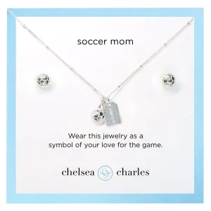 CC Sport Soccer Mom Double Charm Necklace and Earring Gift Set