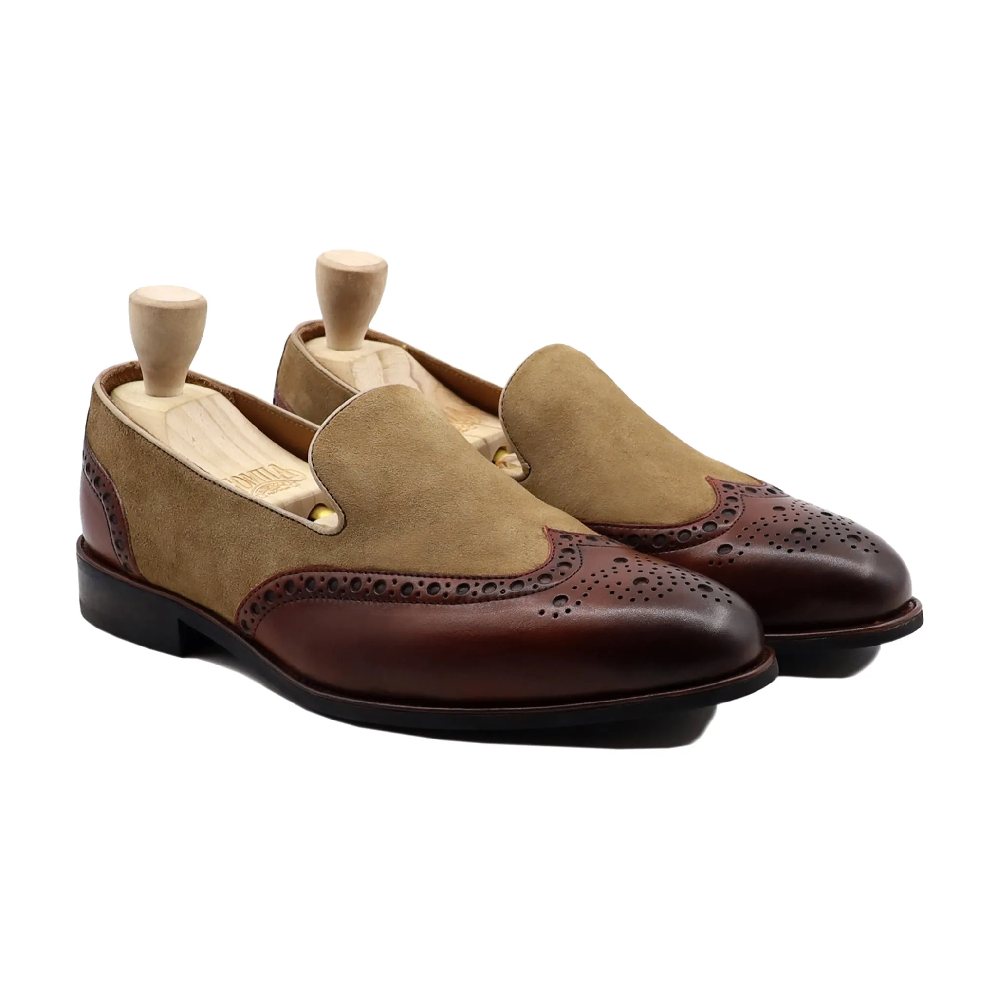 Diya - Men's Oxblood Calf Leather and Camel Kid Suede Loafer