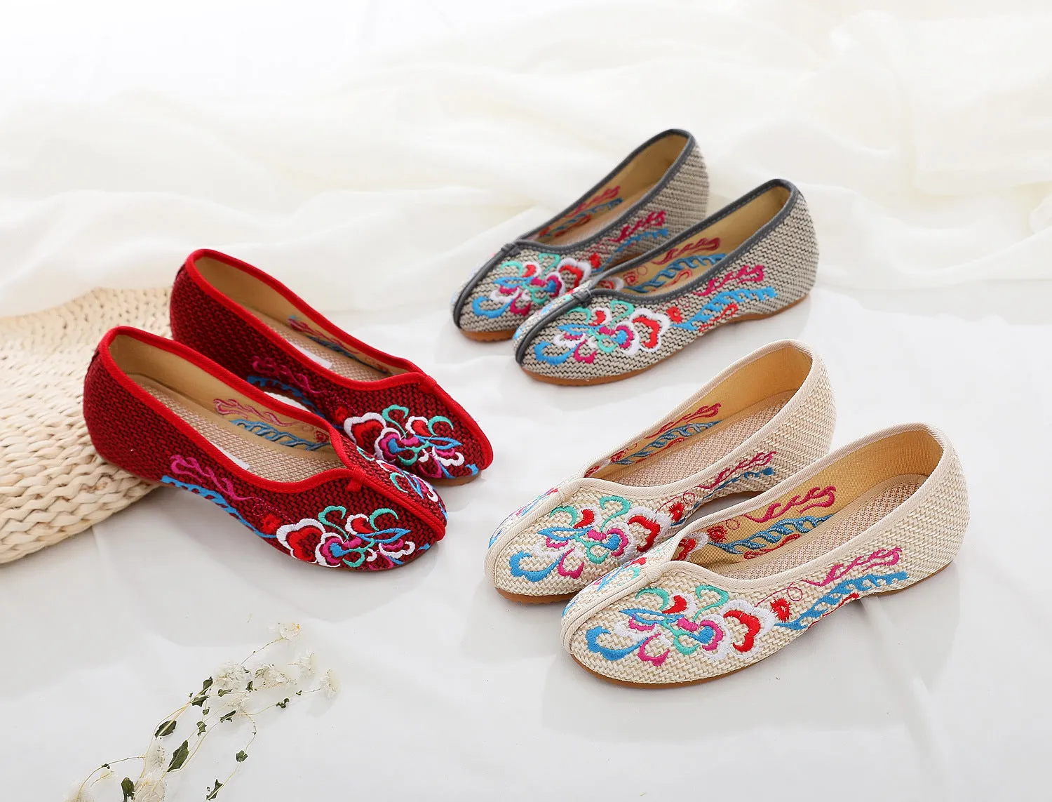 Ethnic Style Embroidered Pumps Linen Height Canvas Shoes