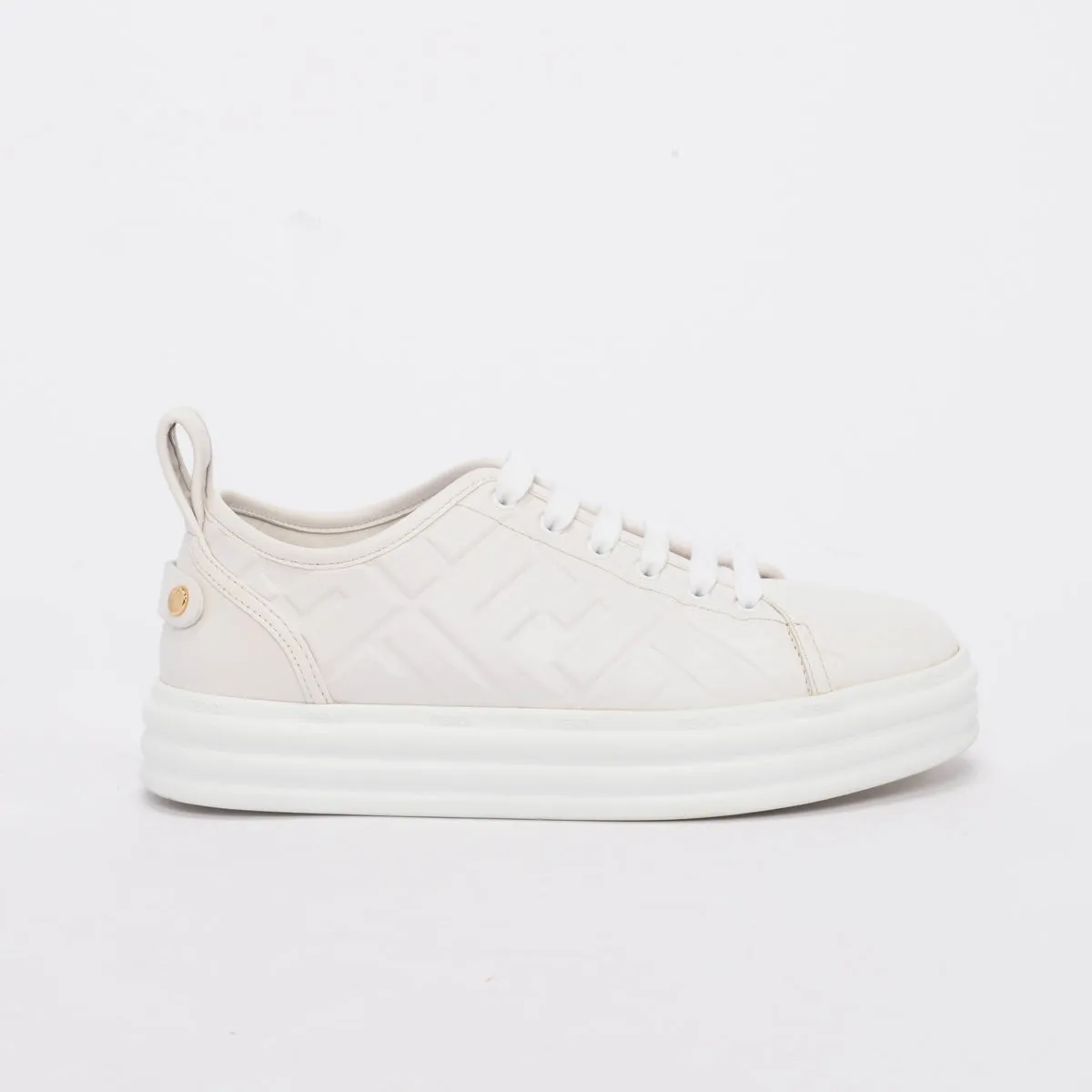 Fendi White Embossed Leather Monogram Rise Sneakers 36