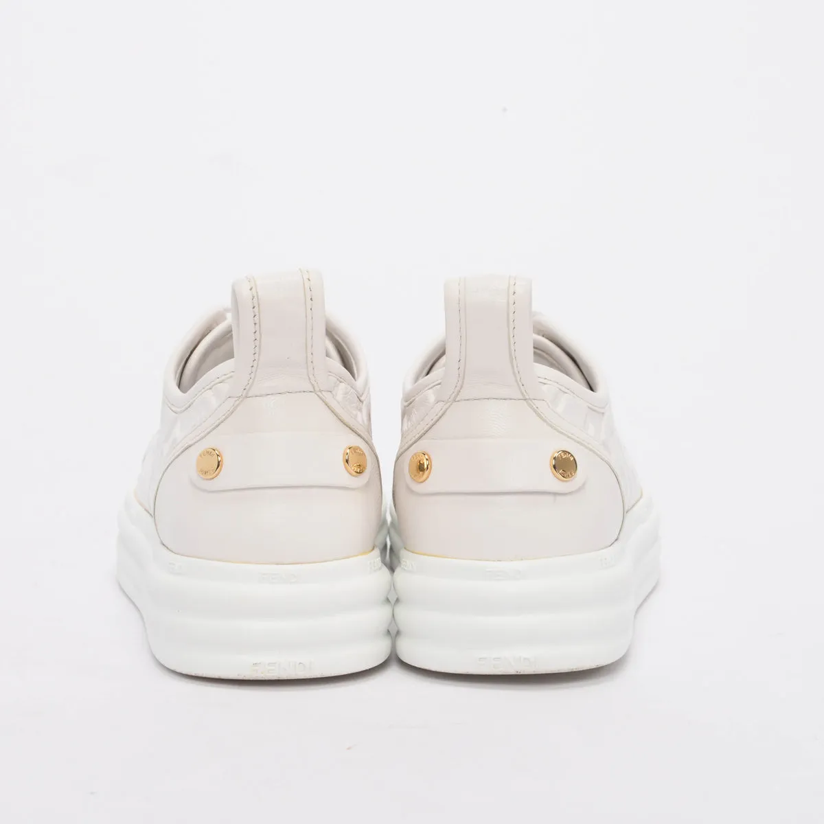 Fendi White Embossed Leather Monogram Rise Sneakers 36