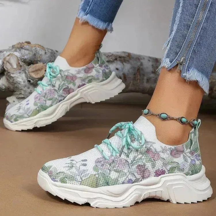 Flower Sports Running Shoes Women's Fashion Flat Sneakers