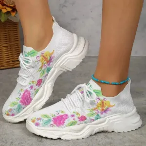 Flower Sports Running Shoes Women's Fashion Flat Sneakers