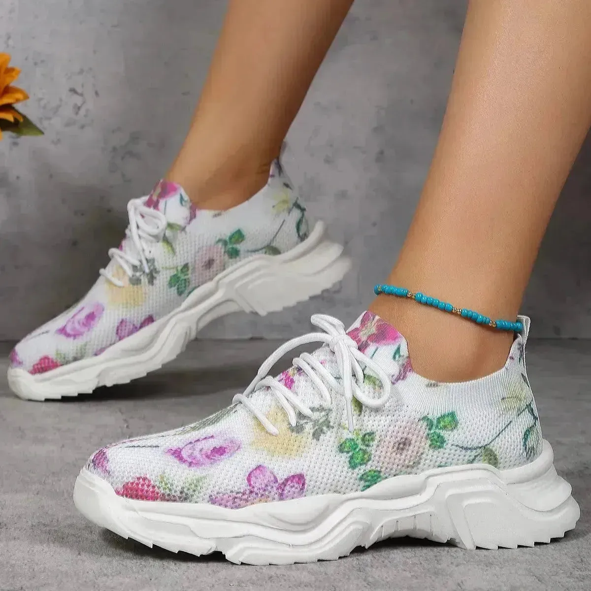 Flower Sports Running Shoes Women's Fashion Flat Sneakers