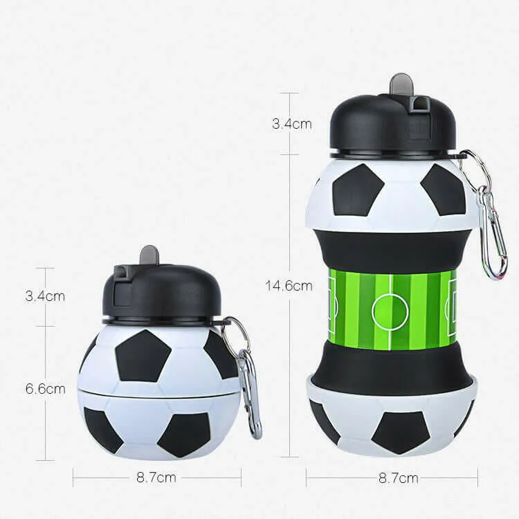 Football Soccer Silicone Water Bottle with Straw Foldable