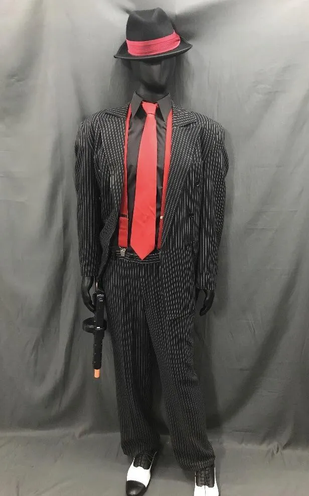 Gangster Pinstripe Suit Red - Hire