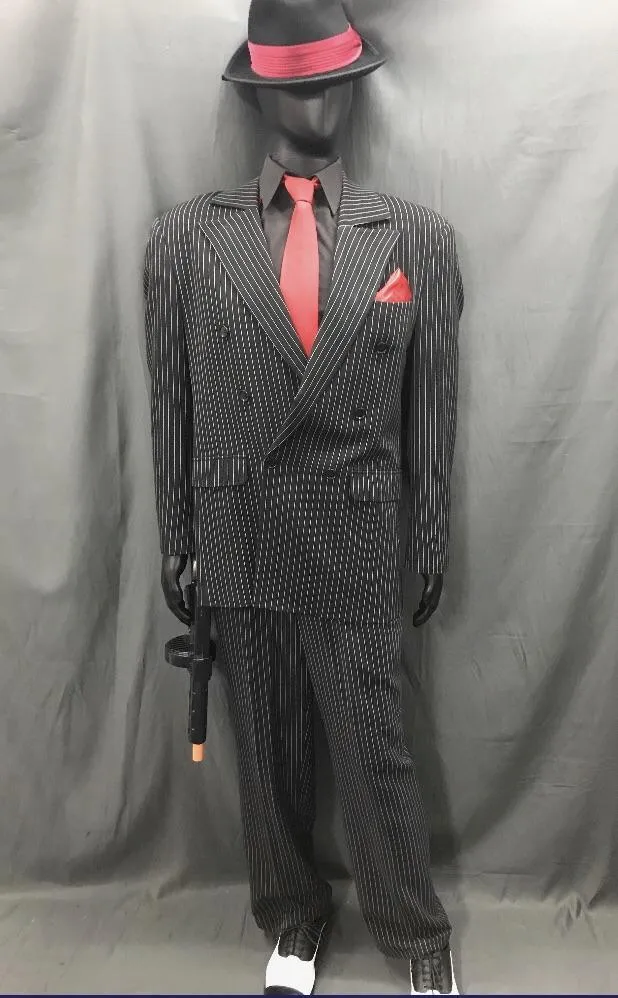 Gangster Pinstripe Suit Red - Hire