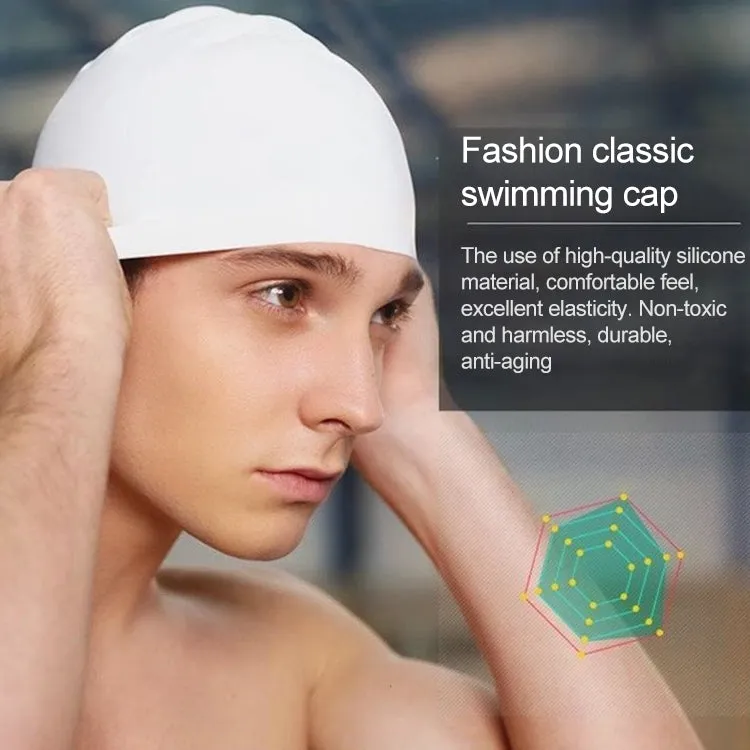 Glossy Seamless Pure Silicone High Elasticity Professional Swimming Cap(White)