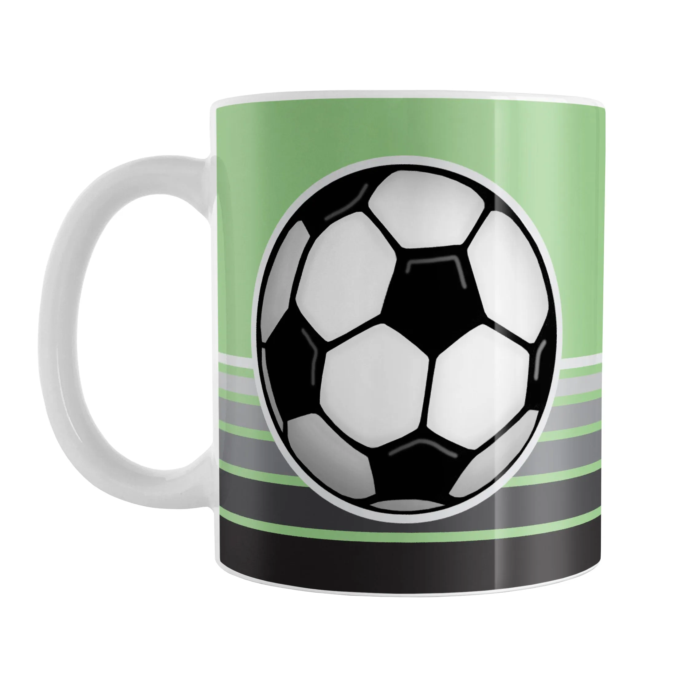 Gray Gradient Lined Green Soccer Ball Mug