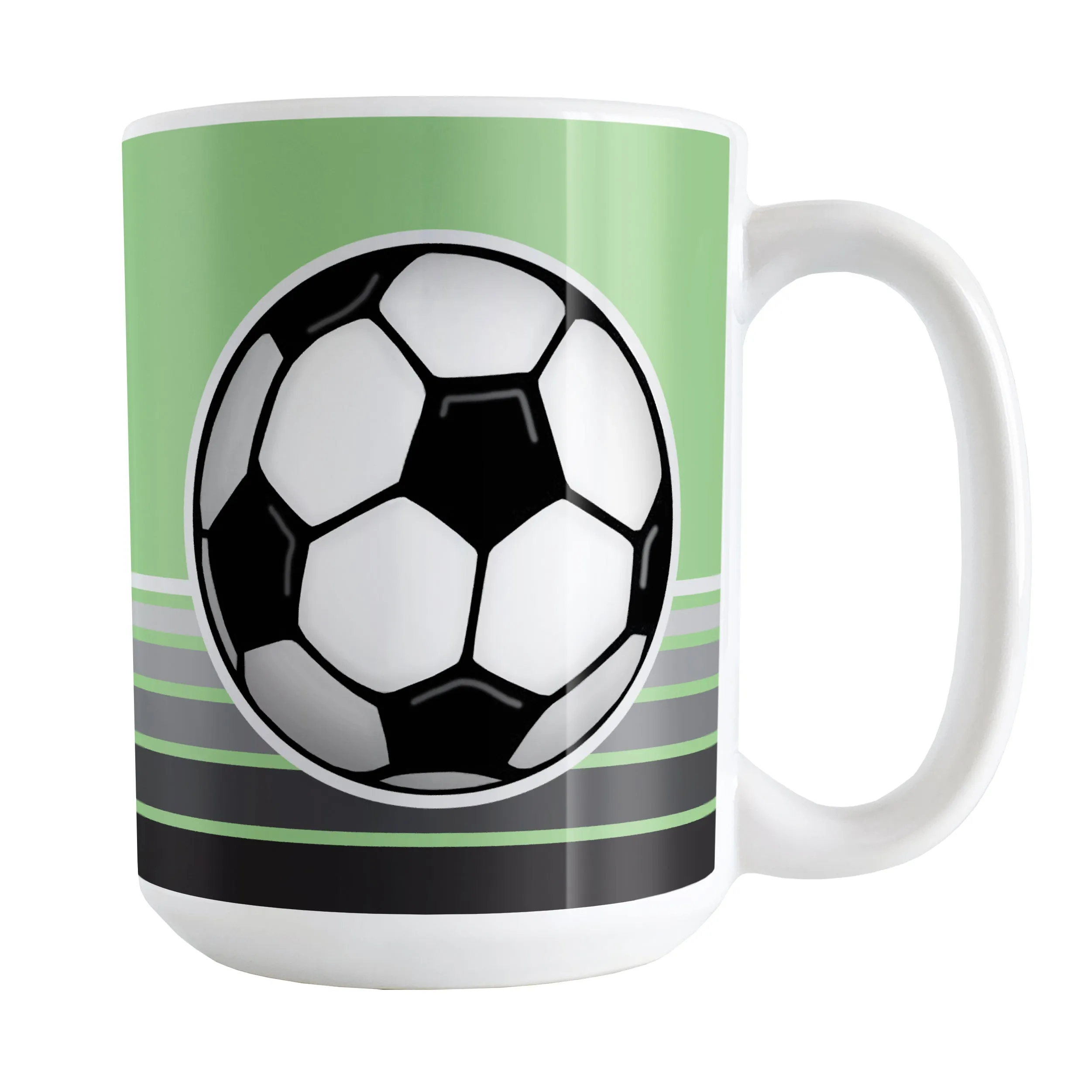 Gray Gradient Lined Green Soccer Ball Mug