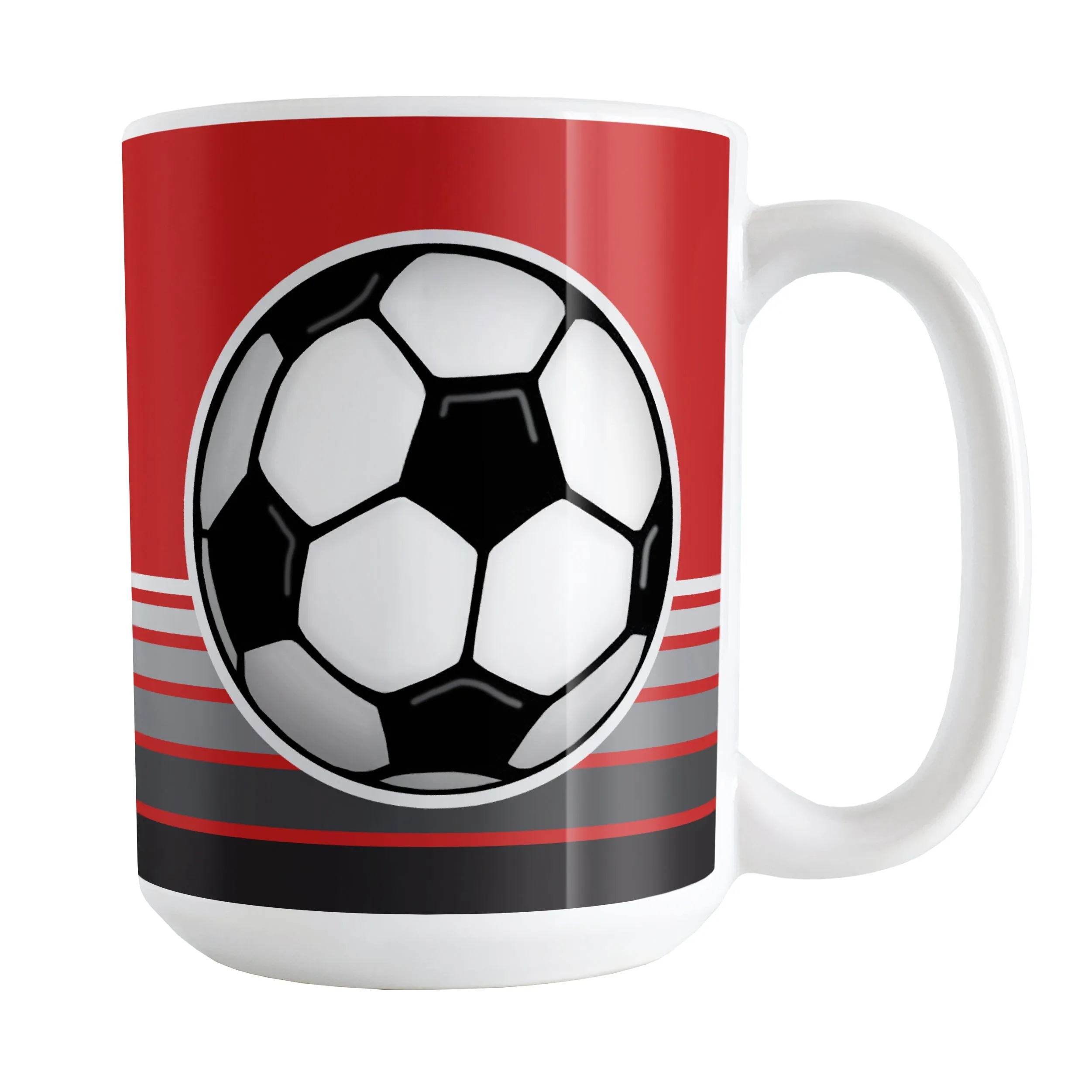 Gray Gradient Lined Red Soccer Ball Mug