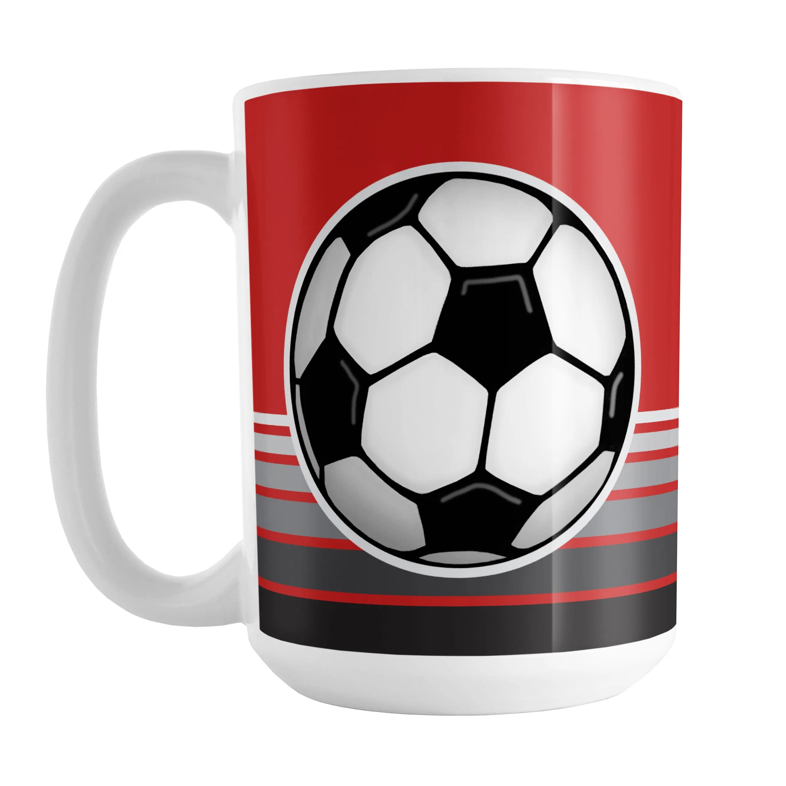 Gray Gradient Lined Red Soccer Ball Mug