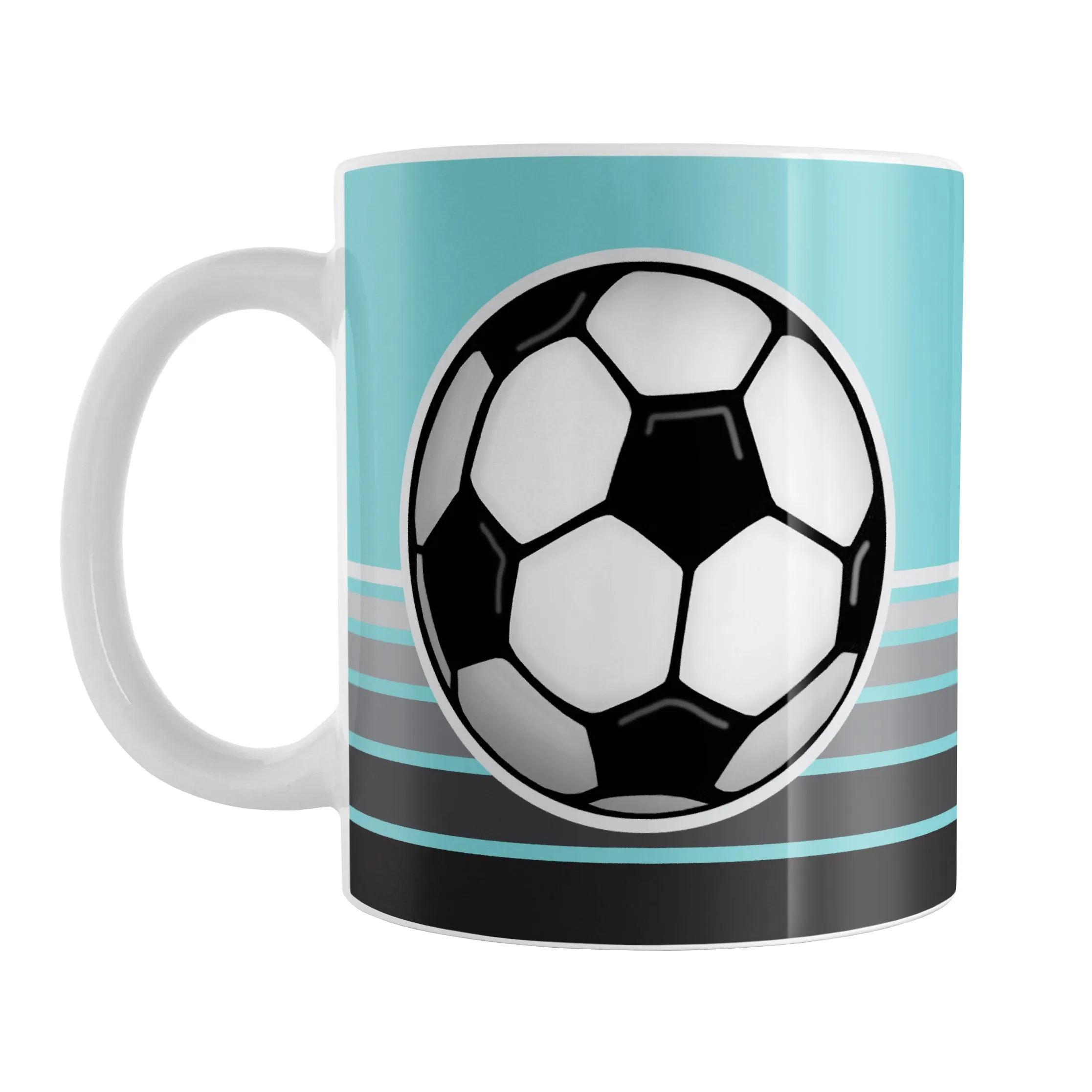 Gray Gradient Lined Teal Soccer Ball Mug