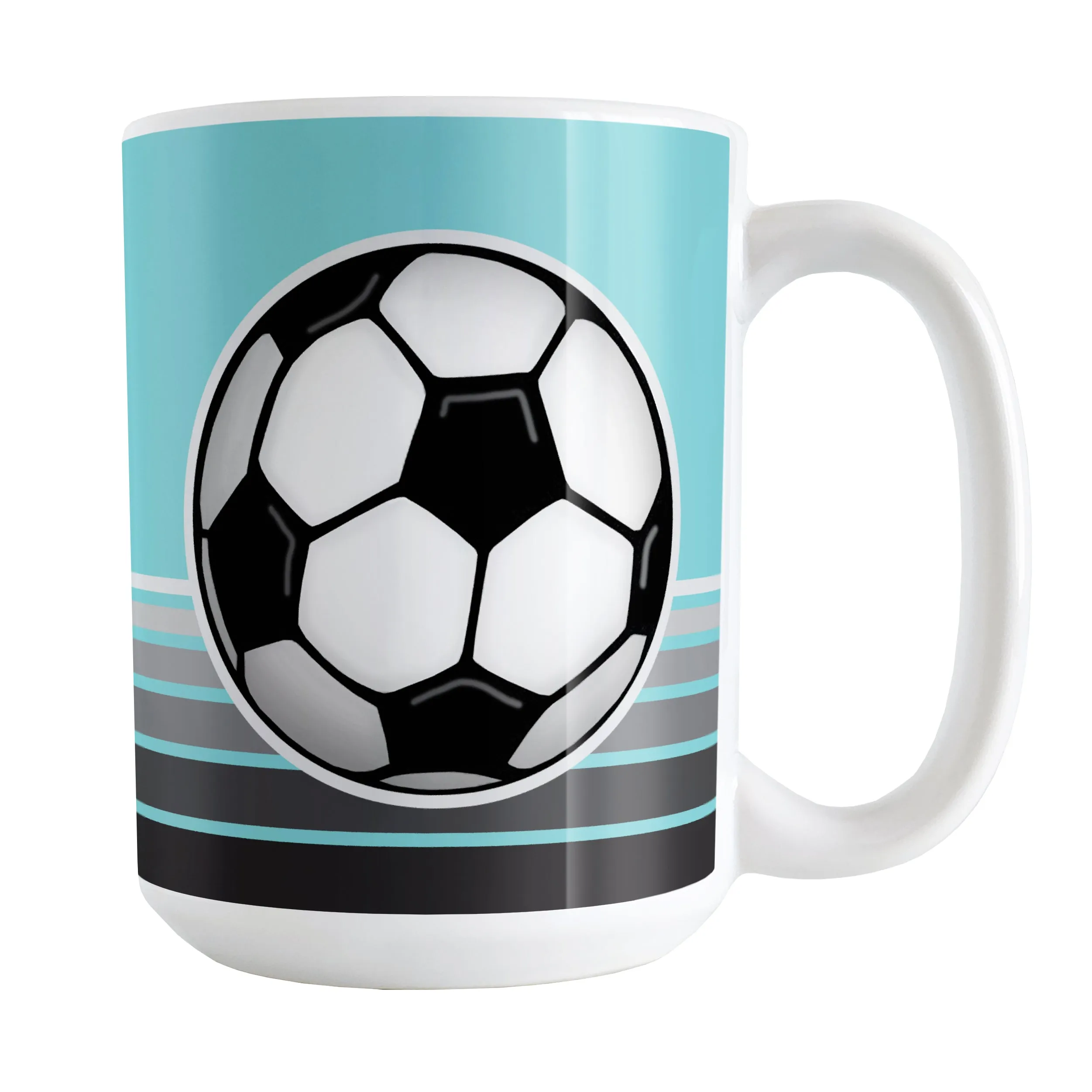 Gray Gradient Lined Teal Soccer Ball Mug