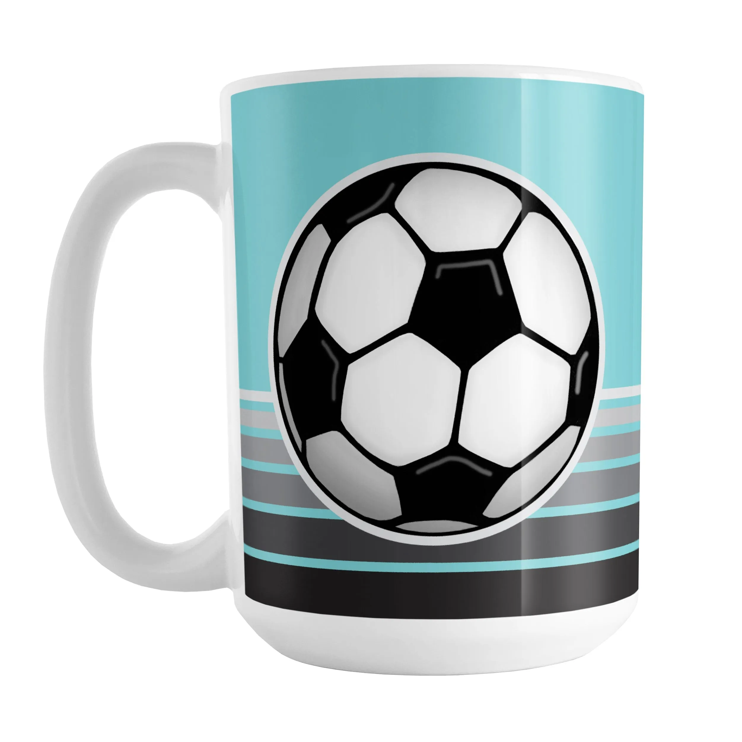 Gray Gradient Lined Teal Soccer Ball Mug