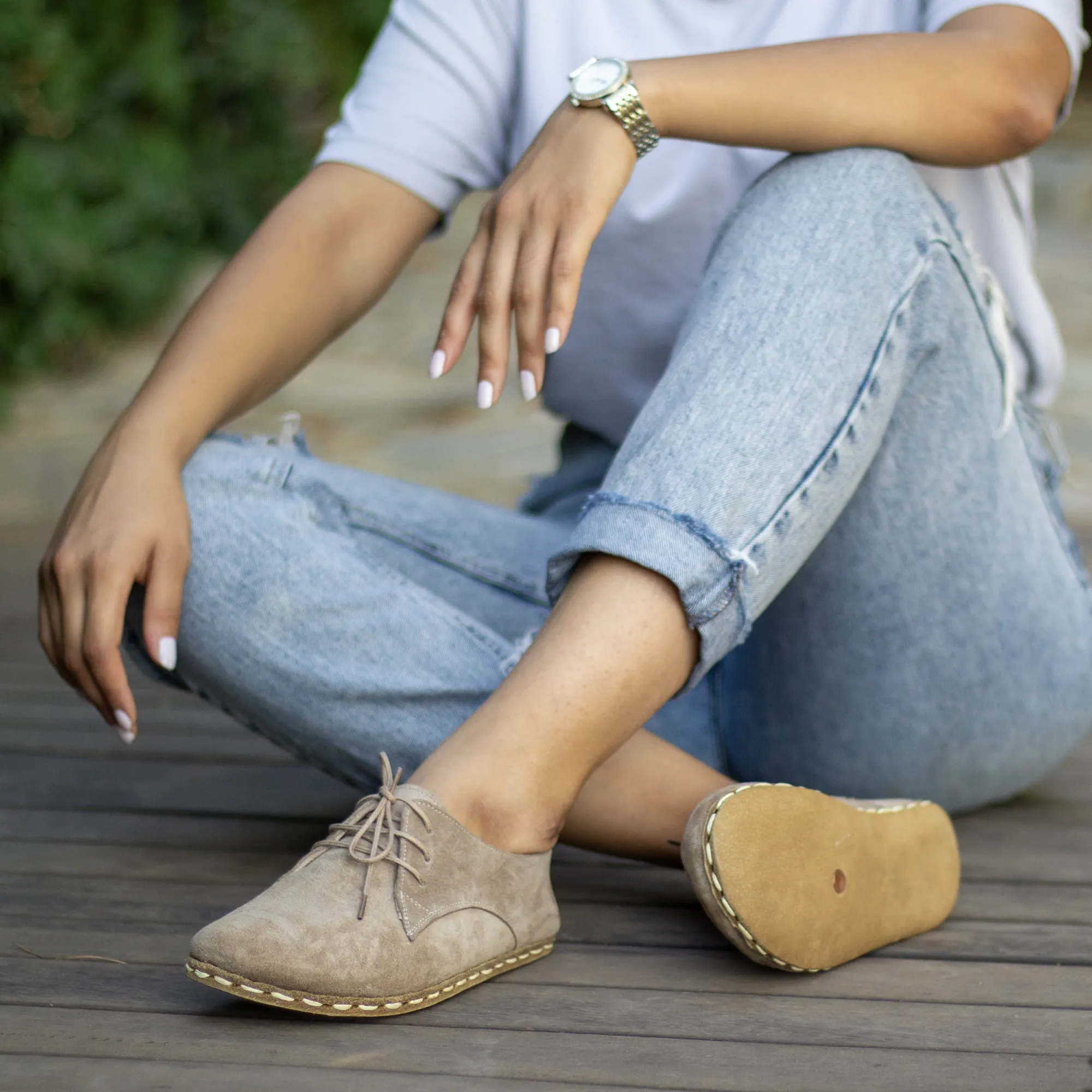 Handmade Barefoot Leather Shoes Milky Brown for Women