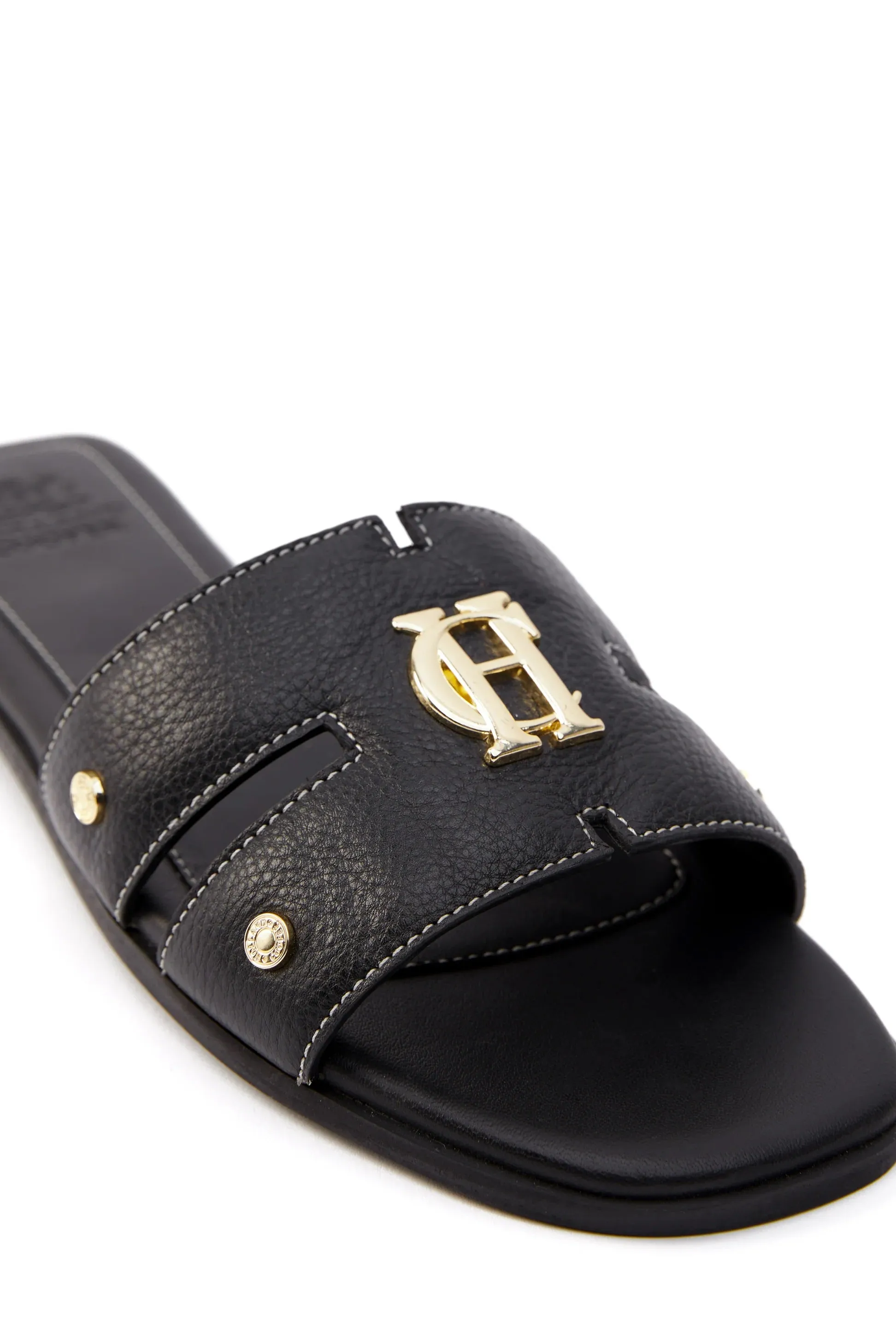 Holland Cooper Monogram Ladies Slide in Black Leather