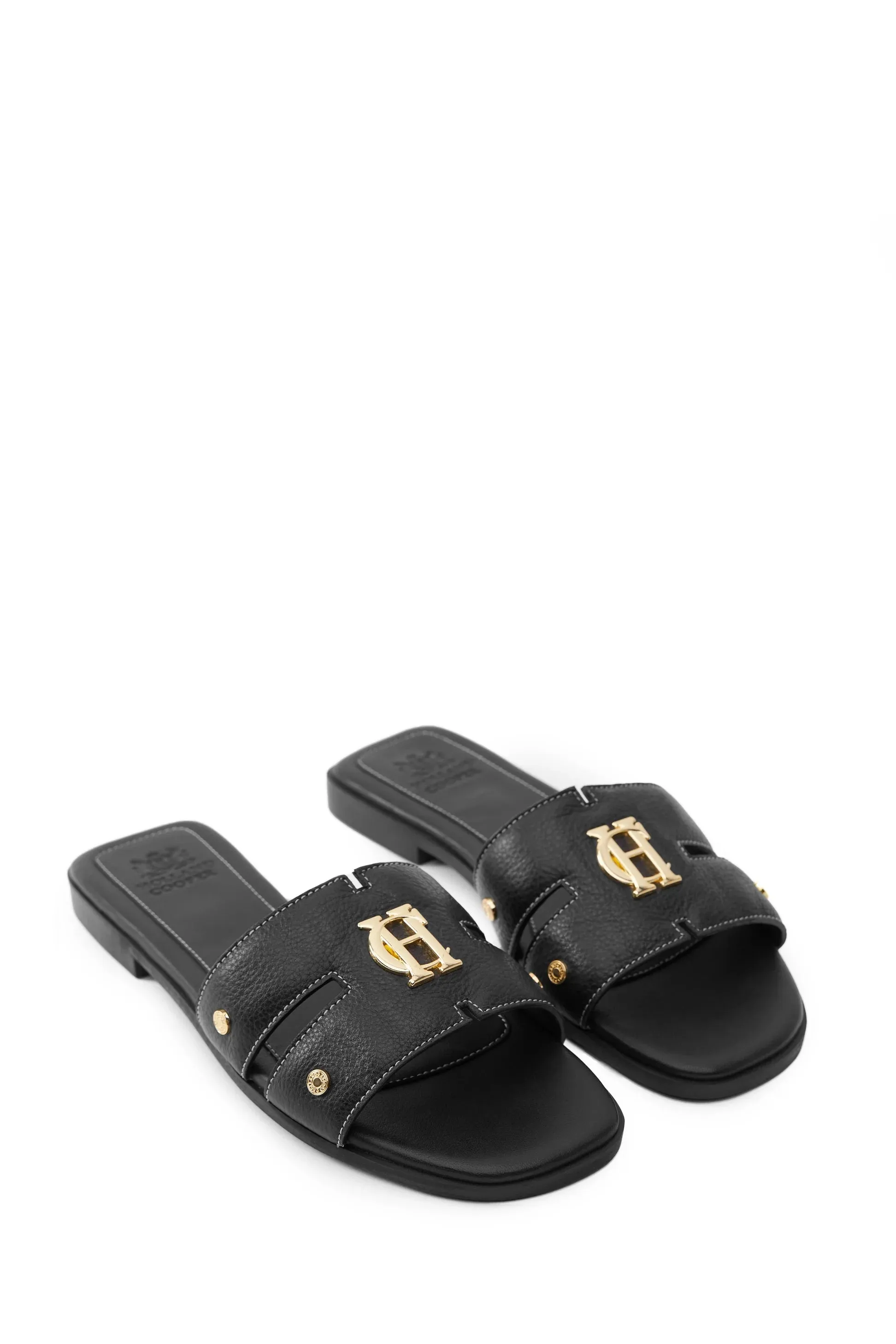 Holland Cooper Monogram Ladies Slide in Black Leather