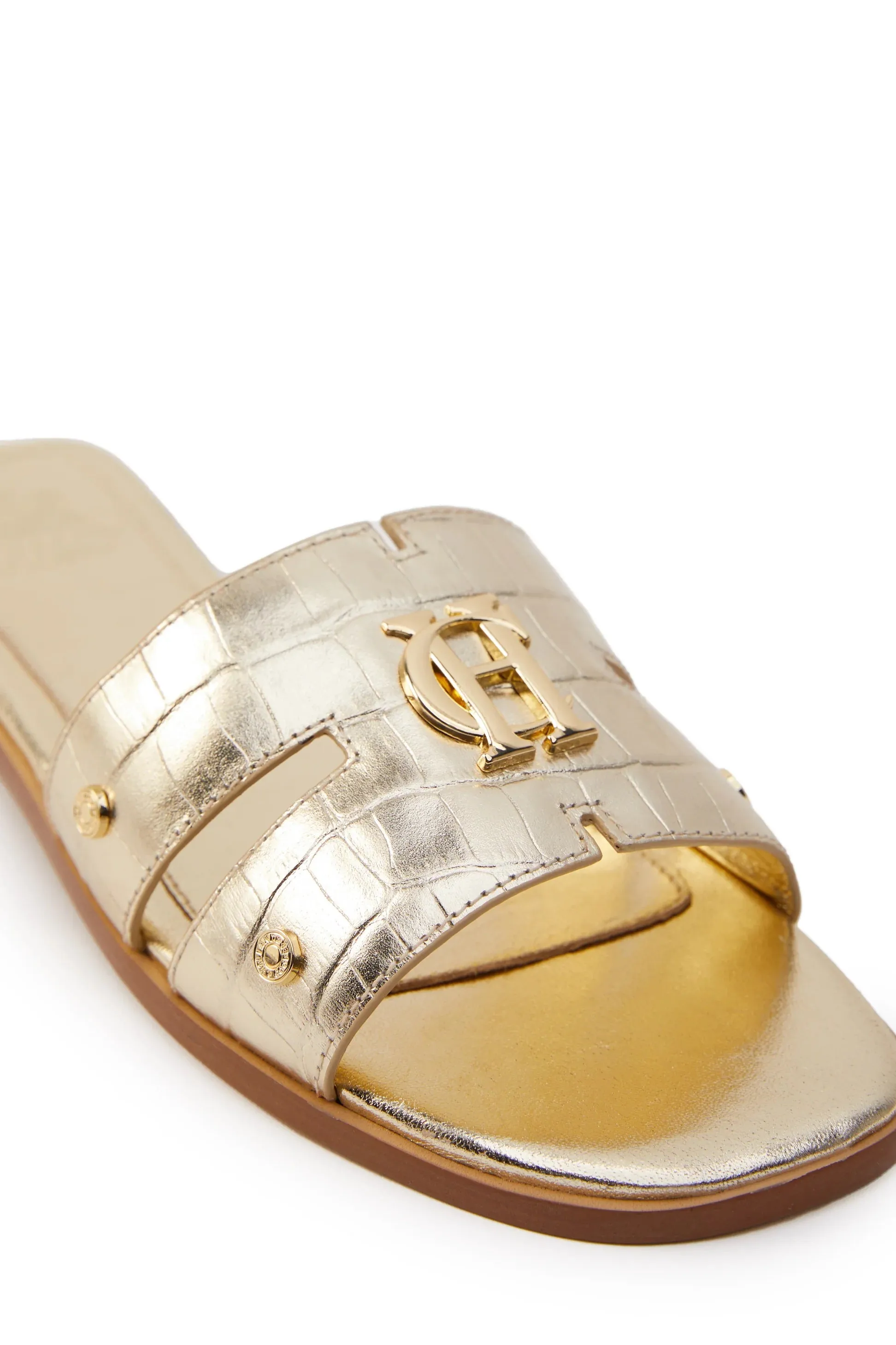 Holland Cooper Monogram Ladies Slide in Gold Croc