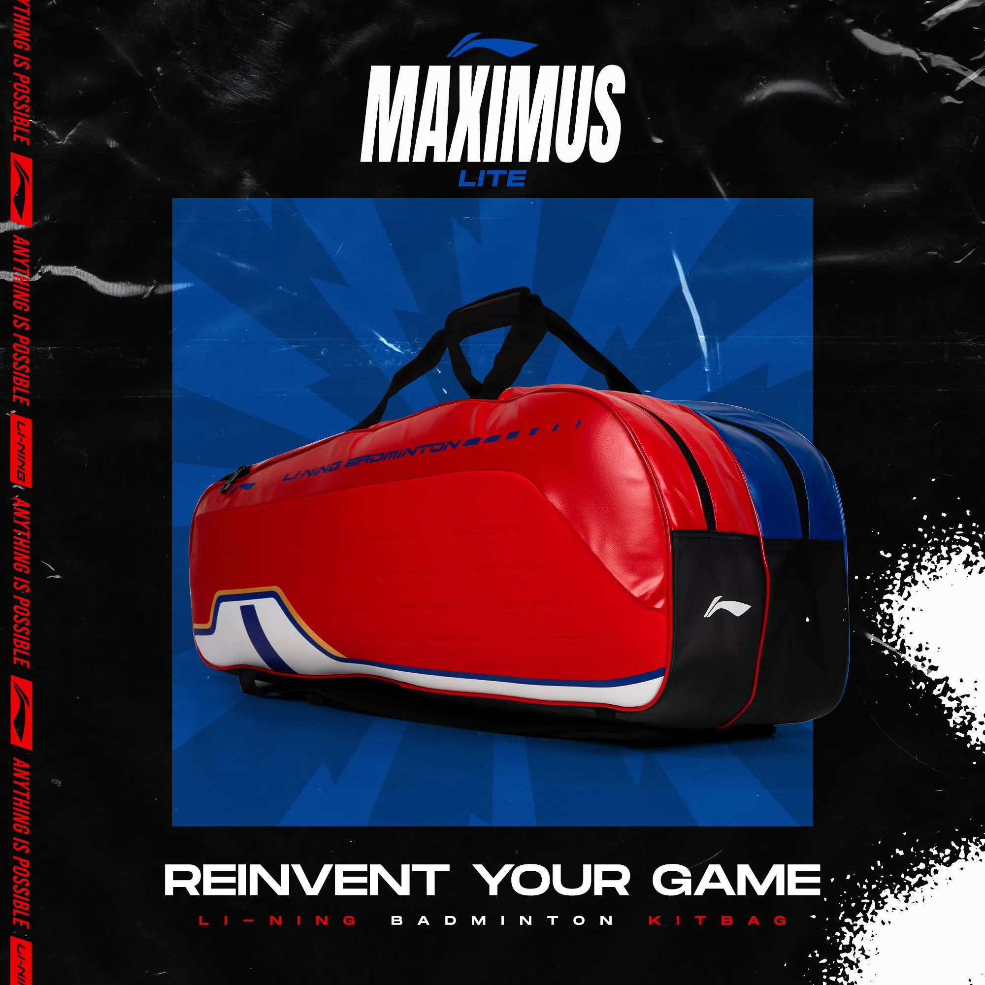 Li-Ning Maximus Lite Kit Bag (Red / Blue) (Size - M/50 L)