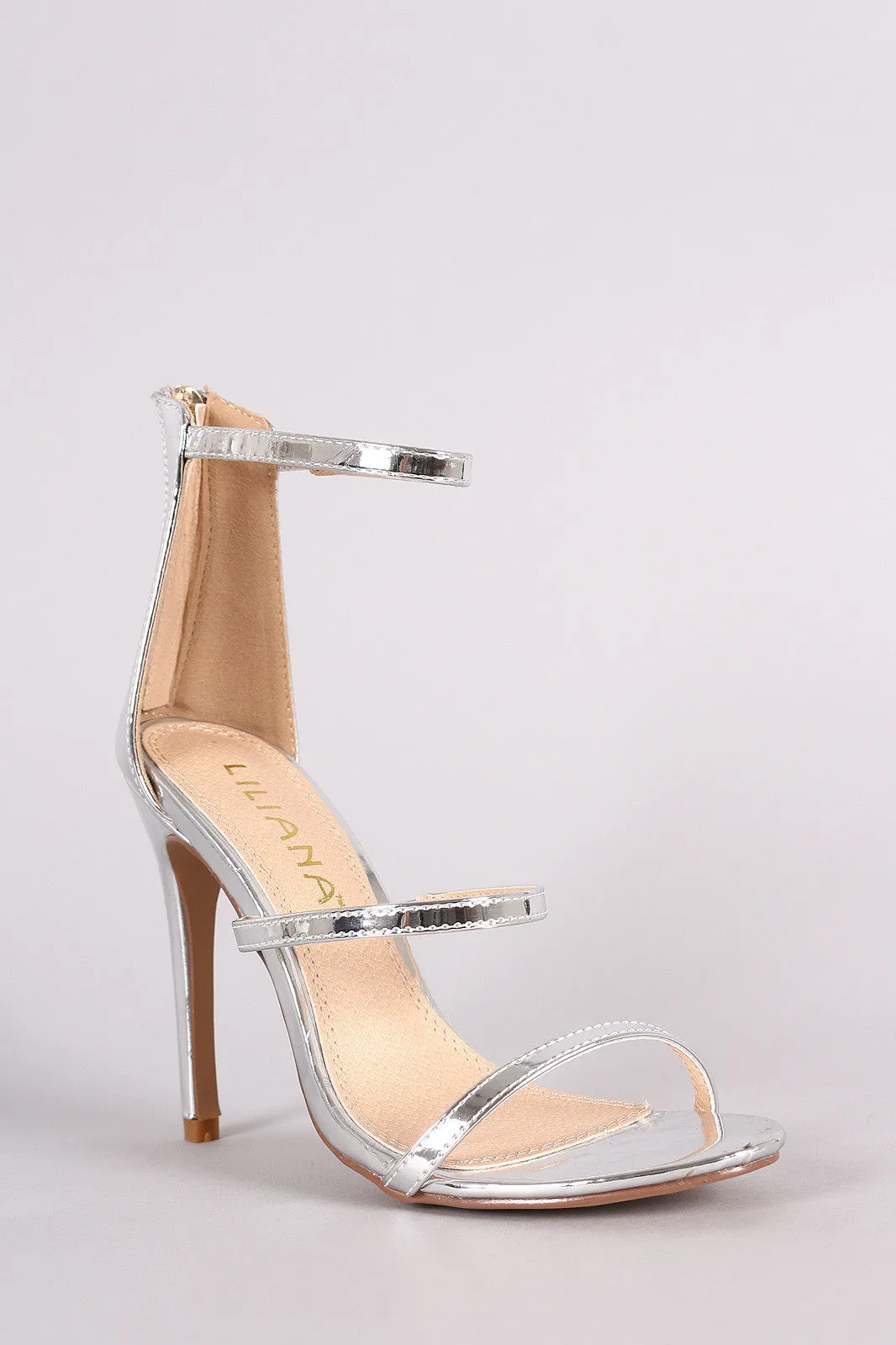 Liliana Mirrored Patent Triple Straps Single Sole Heel