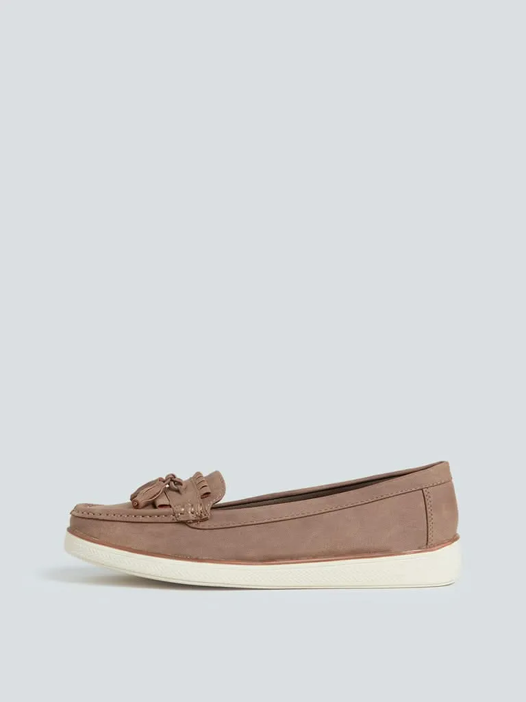 LUNA BLU Brown Fringe-Detail Loafers